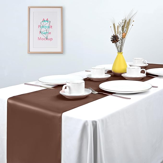 15 Pack Brown Satin Table Runners 12 x 108 Inch Long Table Runners for Rectangle Round Tables, Smooth Satin Table Runner for Wedding,Birthday Party Banquets Graduation Engagements Decoration