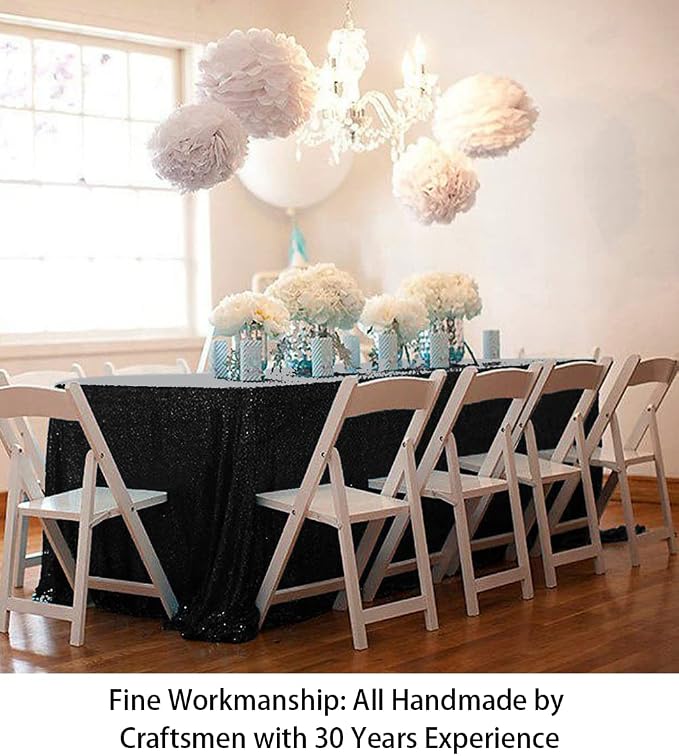 ShiDianYi Black Sequin Tablecloth 60x102-Inch Black Linen Tablecloth Party Decorations Rectangular Tablecloth Christmas Tablecloths Dining Tablecloth Oblong