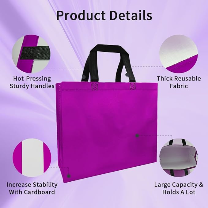 huichuan 12 Pack Purple Gift Bags with Handles, Reusable Tote Bag for Women Kids, Eco-Friendly Non-Woven Party Favor Goodie Bags Bulk for Valentine's Day, Birthday, Wedding, Baby Shower Treats