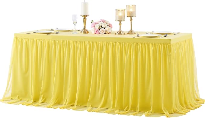 HB HBB MAGIC Yellow Table Cloths 6 Foot Rectangle Tulle Table Skirt Rectangle Tables 6ft Fitted Spandex Table Covers Stretch Elastic Banquet Wedding Baby Shower Birthday Party Table Cloths