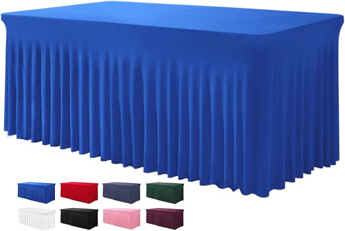 BDDC One-Piece Spandex Table Cover Skirt for 4FT Rectangle Tables | GRS-Certified Eco-Friendly Fabric, Elastic Fitted Ruffle Tablecloth, Washable, For Banquets, Weddings & Parties