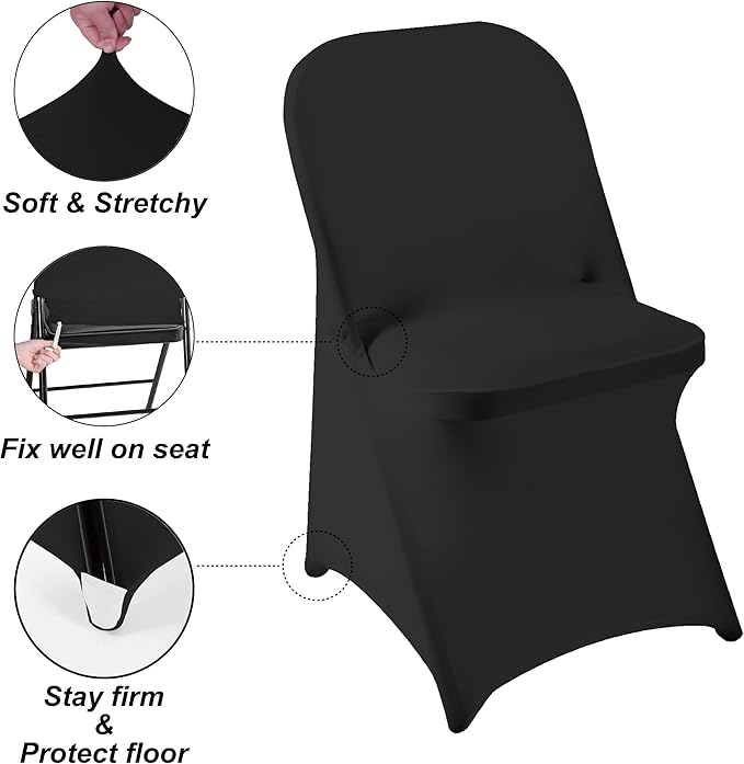 36 PCS Waterproof Stretch Spandex Folding Chair Covers, Dining Room Chair Slipcovers Protector for Wedding, Banquet, Party, Holidays, Celebration and Decoration（Black）