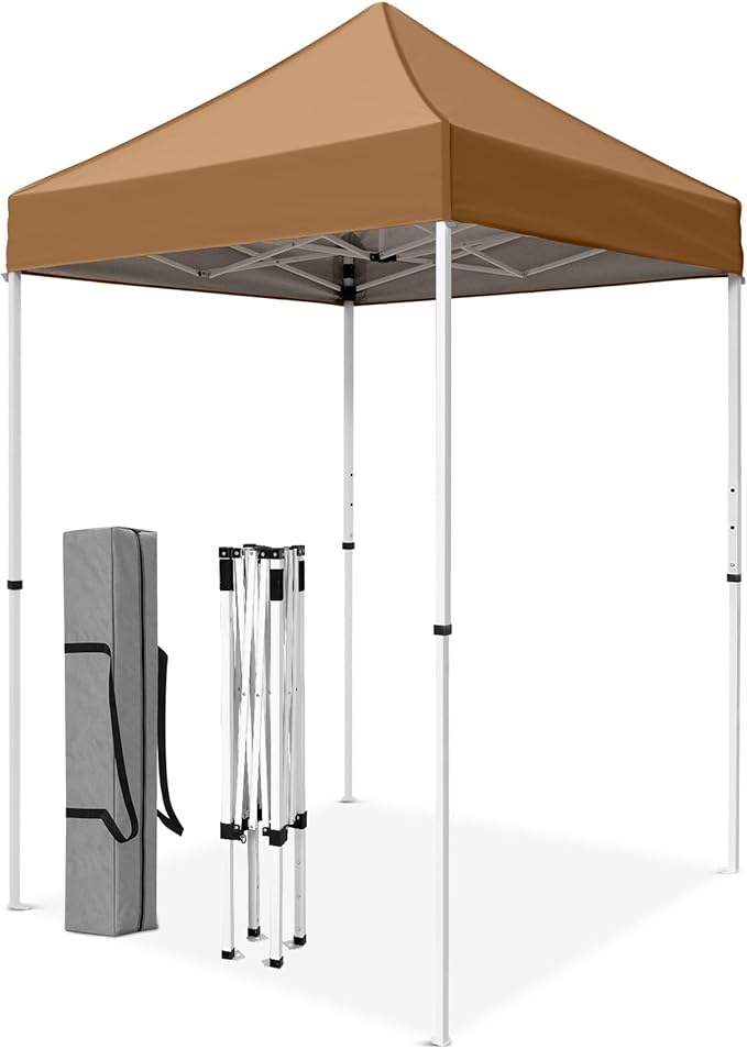 5x5 Pop Up Canopy Tent, Instant Portable Beach Canopy, Outdoor Tent with Carry Bag for Camping, Sports, Tailgating, Events, Khaki