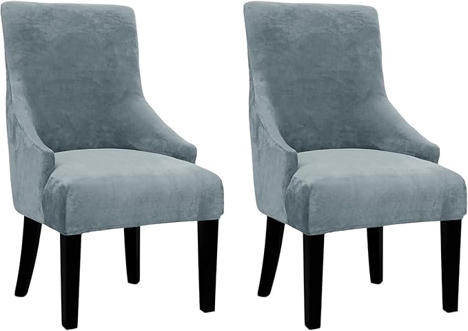 Velvet Wingback Dining Chair Cover Soft Stretch Accent Chair Cover Slipcover Thick Plush Wing Back Chairs Covers Furniture Protect Washable Chairs Protector Covers for Dining Room (Silver Grey, 2)