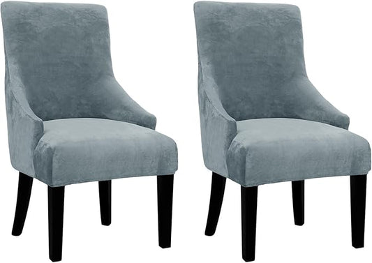 Velvet Wingback Dining Chair Cover Soft Stretch Accent Chair Cover Slipcover Thick Plush Wing Back Chairs Covers Furniture Protect Washable Chairs Protector Covers for Dining Room (Silver Grey, 2)