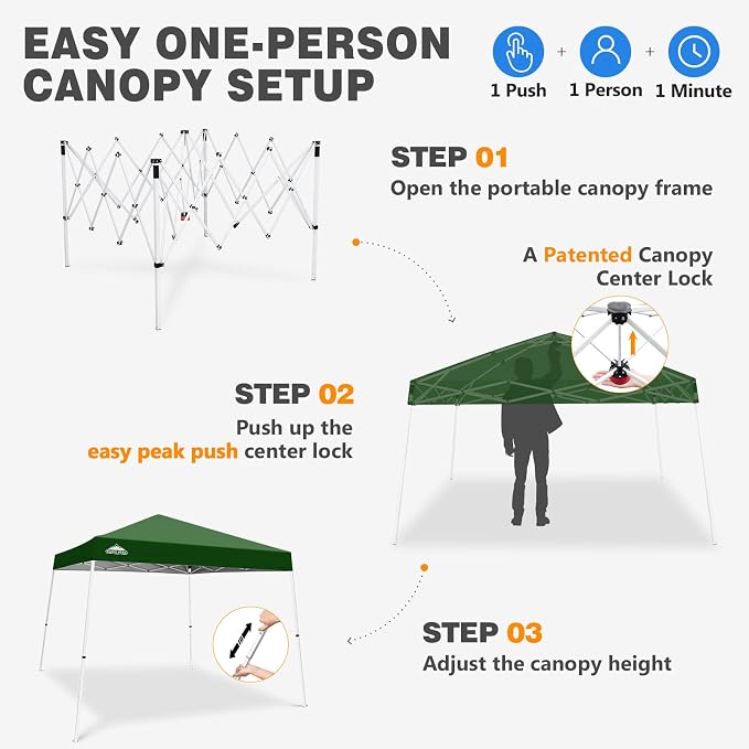 EAGLE PEAK 10x10 Slant Leg Pop-up Canopy Tent Easy One Person Setup Instant Outdoor Beach Canopy Folding Portable Sports Shelter 10x10 Base 8x8 Top (Green)