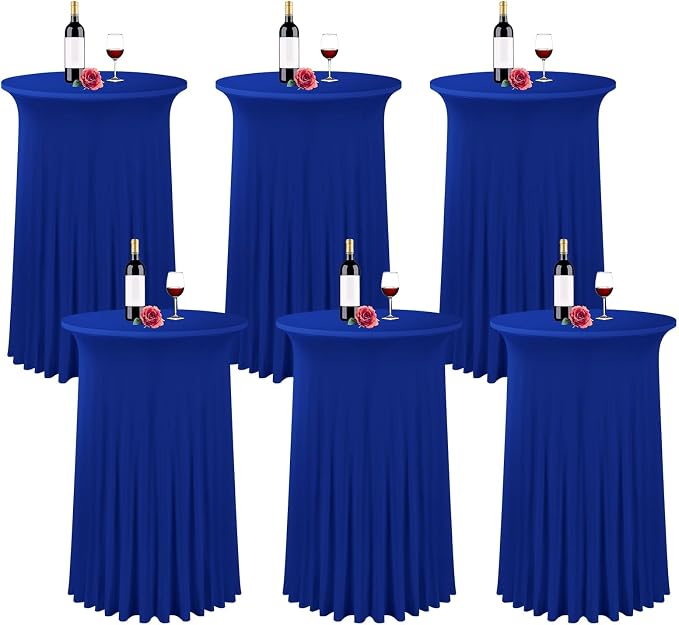 fani 6 Packs 32"x 43" Round Cocktail Table Skirt, Spandex Fitted High Top Table Skirt, Spandex Stretch Cocktail Tablecloth for Wedding Party Bar Banquet Birthday Tables(Royal Blue)