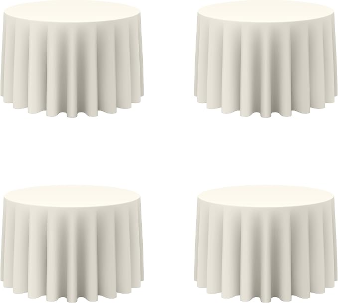 BRILLMAX 4 Pack Ivory Round Tablecloths 108 Inch for 48” Tables - 150 GSM Polyester Fabric, Floor Length Drop, Water, Stain & Wrinkle Resistant Cloth Cover for Wedding Reception Banquet Dining