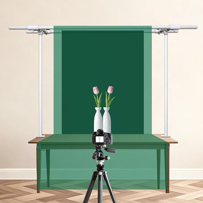 Beyeutao Over the Table Backdrop Stand with Clamps Double Crossbar 16"-87" Length 16"-45" Height Adjustable White Photo Backdrop Stand with Clamps Background Stand Metal Photo Background Stand