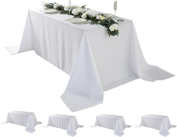 5 Pack Rectangle Tablecloth, 90 x 132 Inch White Tablecloth, 8ft Rectangle Table Cloth, Polyester Fabric Washable Tablecloth for Home, Party, Wedding or Restaurant Use.