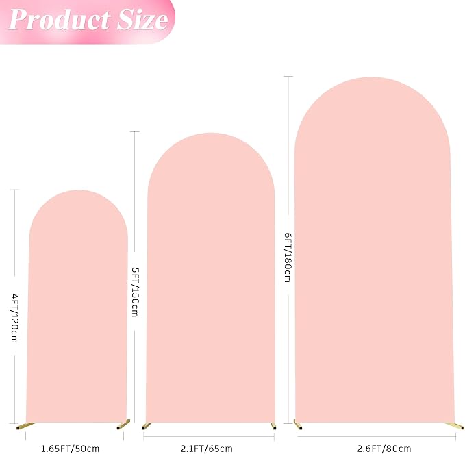 Wokceer Wedding Arch Backdrop Cover 6FT, 5FT, 4FT Set of 3 Spandex Fitted Blushing Pink Arch Covers for Round Top Chiara Arch Backdrop Stands Cover for Birthday Party Ceremony Decor