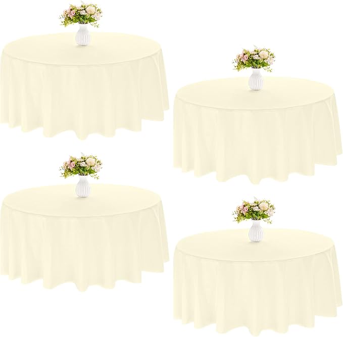 4 Pack 108 Inch Round Tablecloth Polyester Washable Table Covers for Wedding Dining Table Buffet Parties Banquet Decor（Beige）