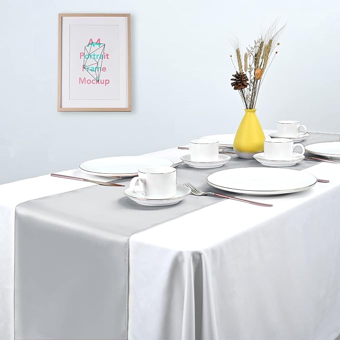 15 Pack Satin Table Runners 12 x 108 Inch Long Silver Table Runners for Rectangle Round Tables,Smooth Satin Table Runner for Wedding,Birthday Party Banquets Graduation Engagements Decoration