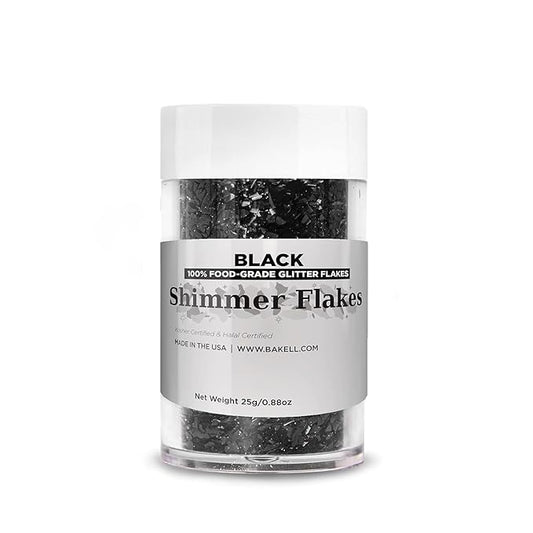 Bakell Shimmer Flakes - Black (25g 1x Jar) | Edible Glitter Flakes for Cakes, Cupcakes, and Decorations