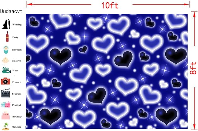 Dudaacvt 10X8FT Blue Heart Photo Backdrop 90s Backdrops for Photoshoot Valentine's Day Backdrop Women Men Happy Birthday Photography Background Banner Photo Booth Studio Props D728