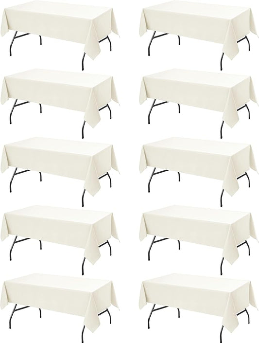 10-Pack Ivory Tablecloths for Rectangle Tables, 60 x 84 Inches, Stain-Resistant Polyester Fabric for 4 Foot Tables - Washable Table Covers for Weddings, Banquets, Birthday Parties, Events