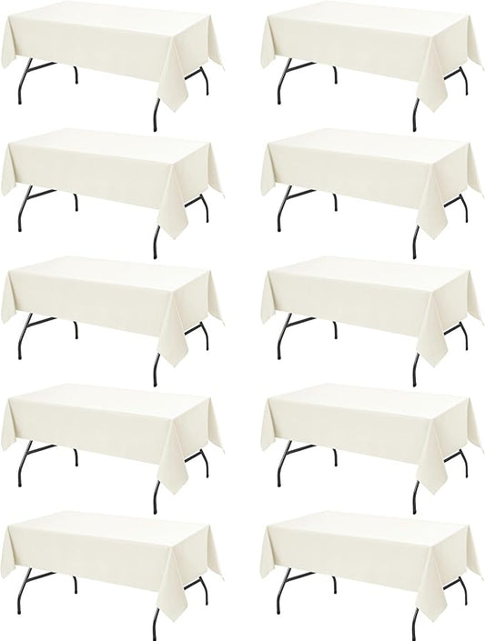 10-Pack Ivory Tablecloths for Rectangle Tables, 54 x 108 Inches, Stain-Resistant Polyester Fabric for 6 Foot Tables - Washable Table Covers for Weddings, Banquets, Birthday Parties, Events