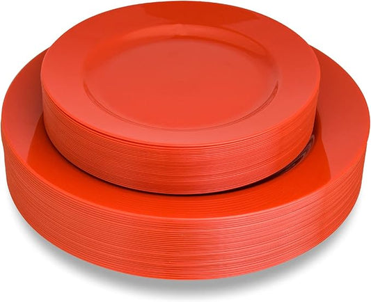 POSATE Plastic Plates Disposable 60 PCS, Heavy Duty 30 Dinner Plates 10.25" and 30 Dessert Plates 7.5" for Party, Red
