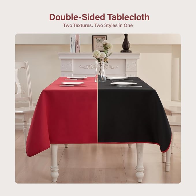 BALCONY & FALCON Rectangular Table Cloth Water Resistant Washable Double-Sided Usable Peach-Skin Fabric Tablecloth for Weddings Holidays Dining Banquets Gardens(Black and Red, 55x95)