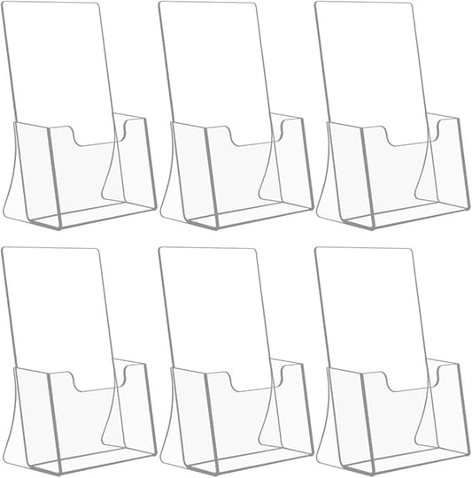 NIUBEE 6 Pack 8.5'' x 5.5'' Acrylic Bi-fold Brochure Holder,Clear Plastic Counter top Flyer Organizers