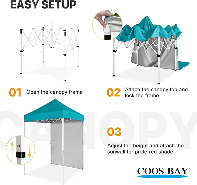 COOS BAY 5x5 Pop Up Canopy Tent with Side Wall, Easy Setup Portable Sun Shelter with Carry Bag, Outdoor Shade for Beach, Camping, Sports & Backyard, Turquoise