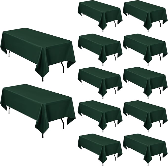 Pesonlook 12 Pack Hunter Green Tablecloth-60 x 126 Inch Rectangle Table Cloth for 8 Feet Rectangle Tables,Washable Fabric Table Cover for Wedding/Buffet Party/Events