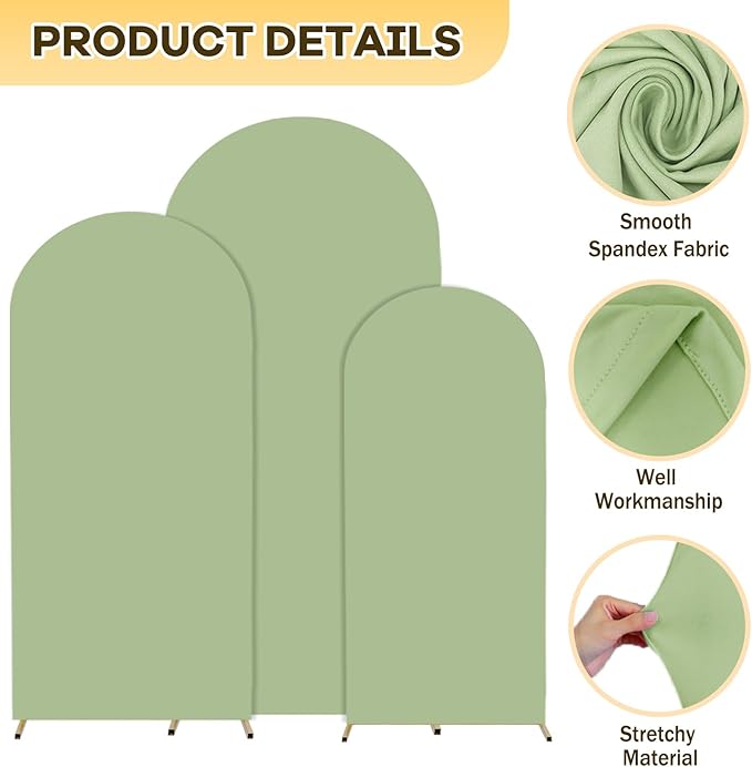 Sage Green Arch Cover Wedding Arch Cover 6FT 6.6FT 7.2FT Arch Backdrop Cover Set of 3 Spandex Arch Covers Round Top Chiara Backdrop Stands Cover for Wedding Birthday Party Baby Shower Decor