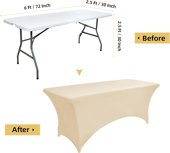 10-Pack 6ft Spandex Table Covers for Rectangle Standard Folding Tables - Wrinkle Resistant Stretch Tablecloths - Ultimate Fitted Table Protector for Parties, Banquet, Wedding