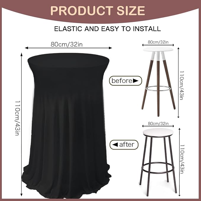 5 Pack Round Spandex Cocktail Table Tablecloths with Skirt, 32 x 43 Inch Black Stretch High Top Cocktail Table Covers Table Skirts Stretch Fitted Round Cocktail Table Cloths for Wedding Party Banquet