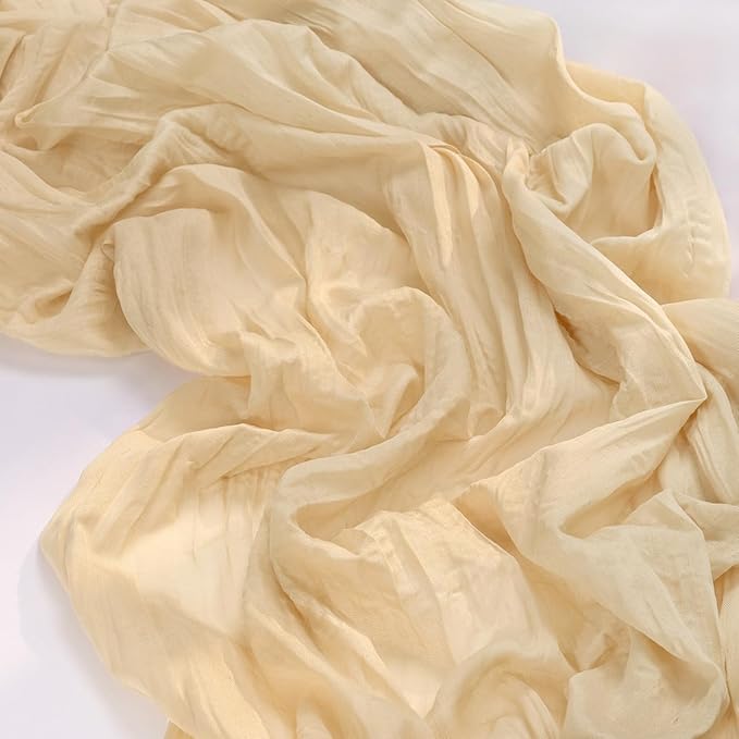 MLMC 8 Pack Champagne Table Runner 10ft Rustic Sand Cheesecloth Table Runner Bulk 35x120 Inches Neutral Gauze Cheese Cloth Centerpiece for Outdoor Wedding Bridal Shower Gathering Party Decor