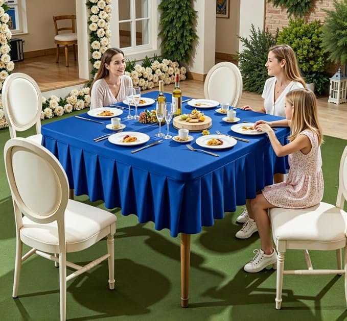Shillance 48x48 Inch Royal Blue Spandex Square Tablecloth, Wrinkle Free Royal Blue Fitted Table Cloth for Square Tables,Washable Pleated Table Cover for Wedding Birthday Cocktail Party Buffet Dinner