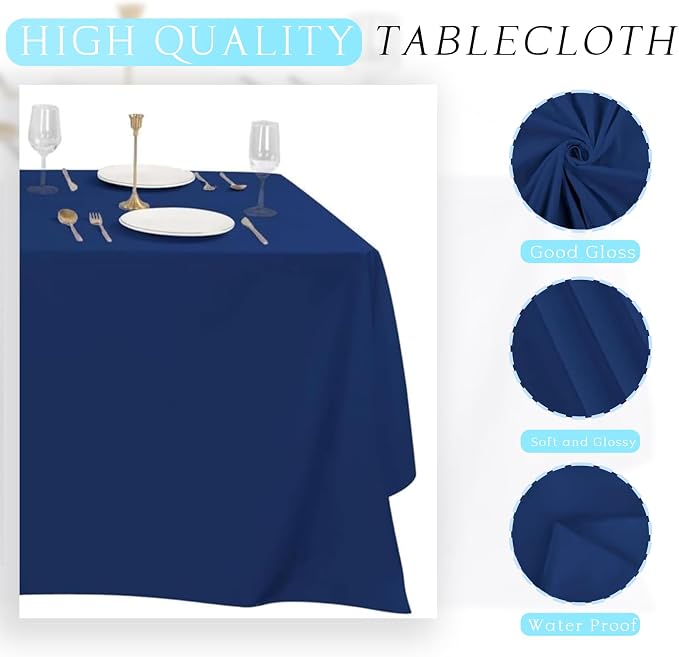 10 Pack Navy Blue Tablecloth 60x102 inch Polyester Fabric Tablecloths for 6 Foot Rectangle Tables Wrinkle Resistant Linen Tablecloth Washable Table Covers for Party Wedding Events and Camping