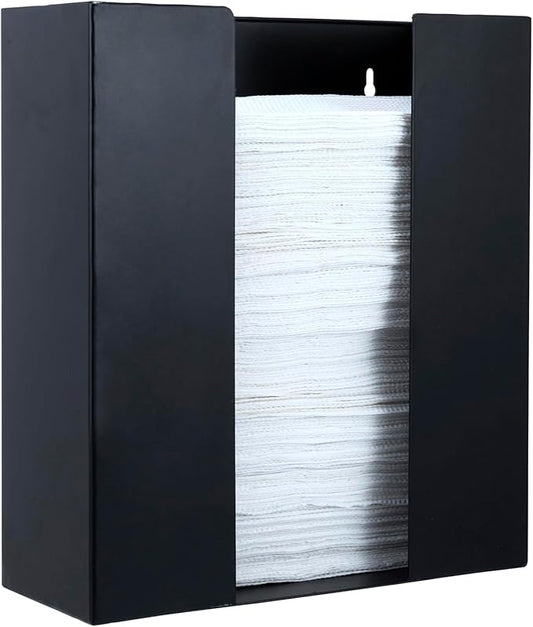 MyGift Matte Black Wall Mounted Paper Towel Dispenser – Commercial Folded Paper Towel Holder for Bathroom, High-Capacity Metal Dispenser for Restaurants, Hotels, Office, Retail Spaces
