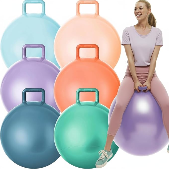 Lewtemi 6 Pcs Hopper Ball for Adults 32 Inch Jumping Hopping Inflatable Bouncing Ball with Handle and Air Pump for Indoor Outdoor Games Sport Exercise Fun Easter Basket Stuffers Gifts(Morandi Color)