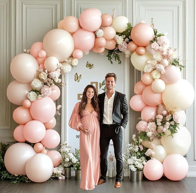 Pastel Pink White Balloon Arch Double Stuffed Light Pink Blush Ivory Beige Balloon Garland Kit Peach Cream Balloons for Birthday Baby Shower Wedding Valentine Engagement Bridal Boho Party Decor