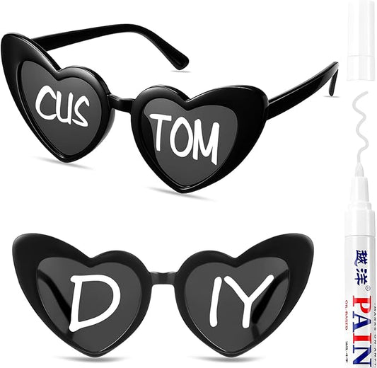 Flutesan Personalized Heart Sunglasses Bulk Custom Glasses with Paint Pens for DIY Wedding Party Favors