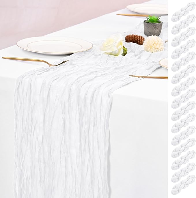 15 Pack White Table Runner 17 x 108inch Cheesecloth Table Runner Boho Gauze Table Runners Rustic Sheer Fabric Cheese Cloth Table Runners for Wedding Party Bridal Shower Farmhouse Thanksgiving Decor