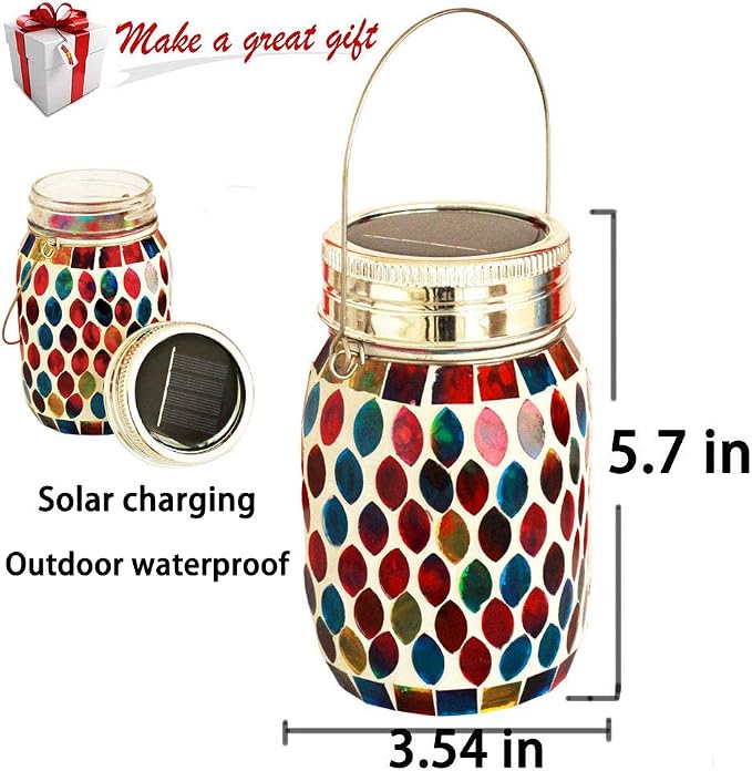 Mosaic Lights Outdoor Hanging Lanterns, Rechargeable Mosaic Solar Lanterns， Outdoor Waterproof Solar Night Lights Table Lamps for Decorations