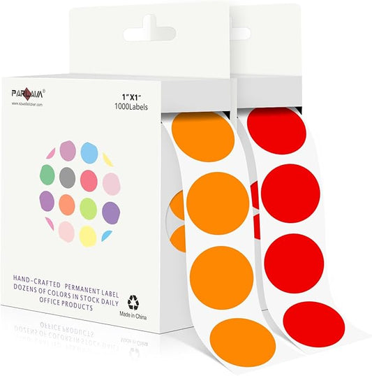 PARLAIM 1 Inch Round Adhesive Color-Code Dot Stickers,2Rolls/2000 per Roll dots Label Dispenser Box,Orange/Red Circle Stickers Label for Office Home(Orange+Red)