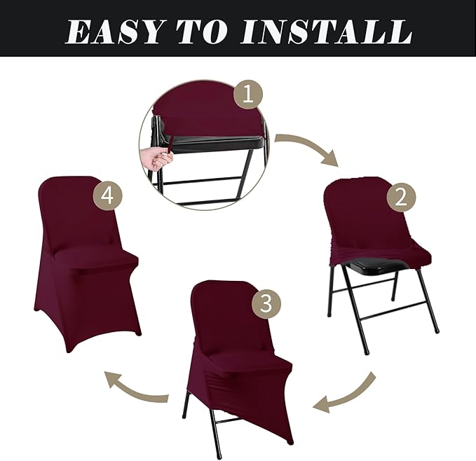 36 PCS Waterproof Stretch Spandex Folding Chair Covers, Dining Room Chair Slipcovers Protector for Wedding, Banquet, Party, Holidays, Celebration and Decoration（Burgundy）