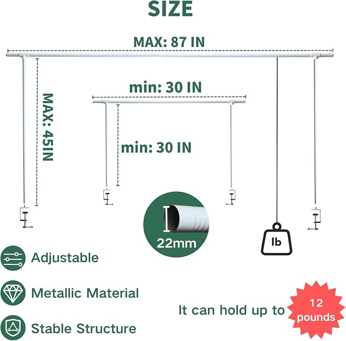 Over Table Rod Stand with Clamps 2 Pieces White Table Arch Adjustable Rod Stand H16-45" L16-87" Balloon Frame Hanging for Party Anniversary Wedding Birthday Garden Arbors Christmas Halloween