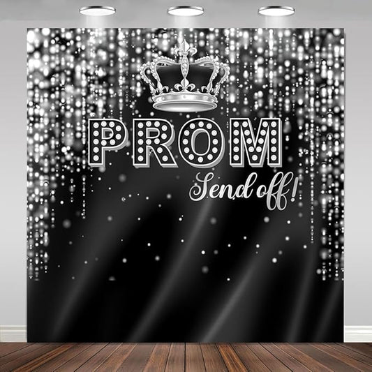 Prom Send Off Backdrop 8x8ft Black and Silver 2026 Graduation Photography Background Party Decorations Class of 2026 Congrats Grad Banner Photo Booth Props