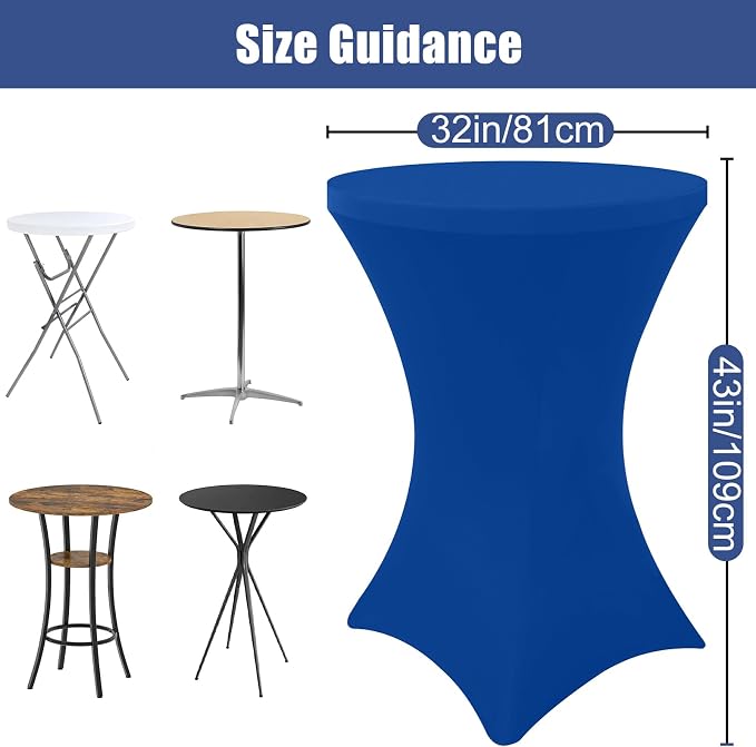 Moosfor Spandex Cocktail Table Covers 4 Pack, Elastic Fitted Stretch Table Cloth, Round High Top Tablecloths for Bar, Party, Pub, Wedding & Banquet (Blue, 32x43 Inch)