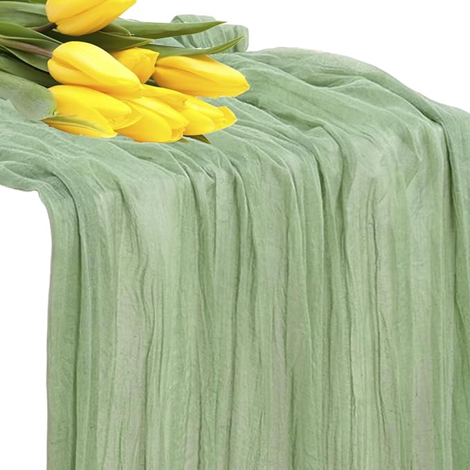 MDS Pack of 20 Cheesecloth Table Runner 35x170 Inch, 14FT Long Gauze Cheese Cloth Table Runner for Wedding Party Birthday Bridal Shower Farmhouse Garden Boho Rustic Table Decoration - Sage Green