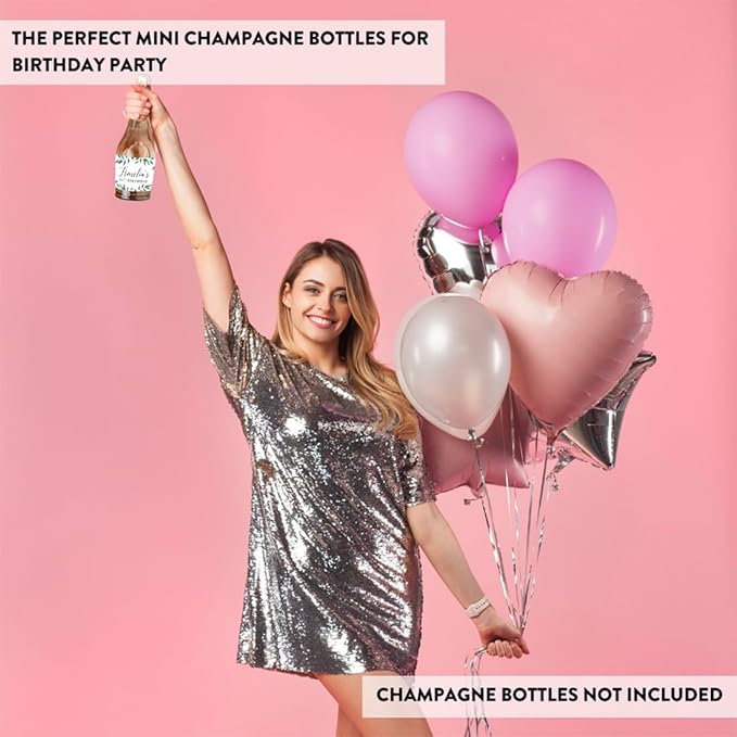 Andaz Press Personalized Birthday Mini Wine Labels for Bottles, Greenery Green Leaves 20-Pack Custom Mini Champagne Bottles Bulk Waterproof Mini Wine Bottle Labels Party Favors Adults Birthday