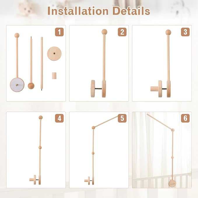 JETM·HH Baby Crib Mobile Arm Holder 36 Inch Large Version Baby Mobile Holder Arm Baby Room Decoration Attachment Safe Anti Slip Mobile Arm for Crib Baby Mobile Hanger