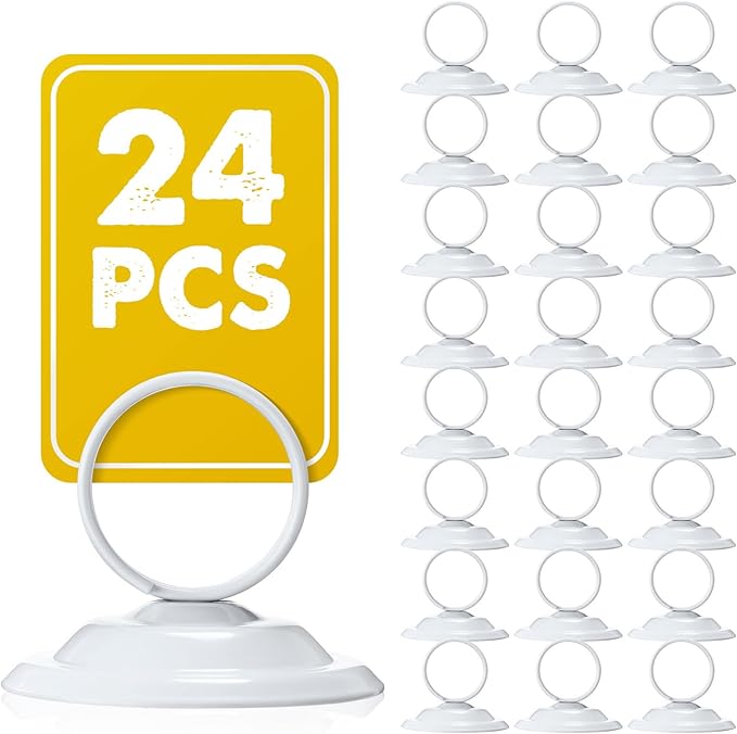 MotiMind 24 Pcs Table Number Holders-Metal Place Card Holders Table Number Stands Tabletop Sign Stands for Photos, Menu, Memo, Notes, Wedding, Restaurant, Banquet, Birthday(White)
