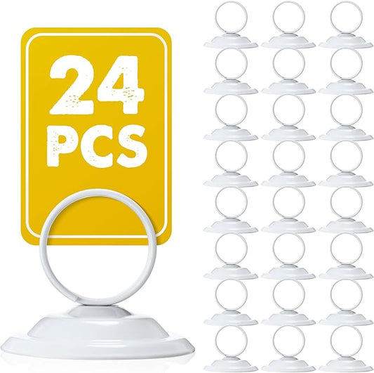 MotiMind 24 Pcs Table Number Holders-Metal Place Card Holders Table Number Stands Tabletop Sign Stands for Photos, Menu, Memo, Notes, Wedding, Restaurant, Banquet, Birthday(White)