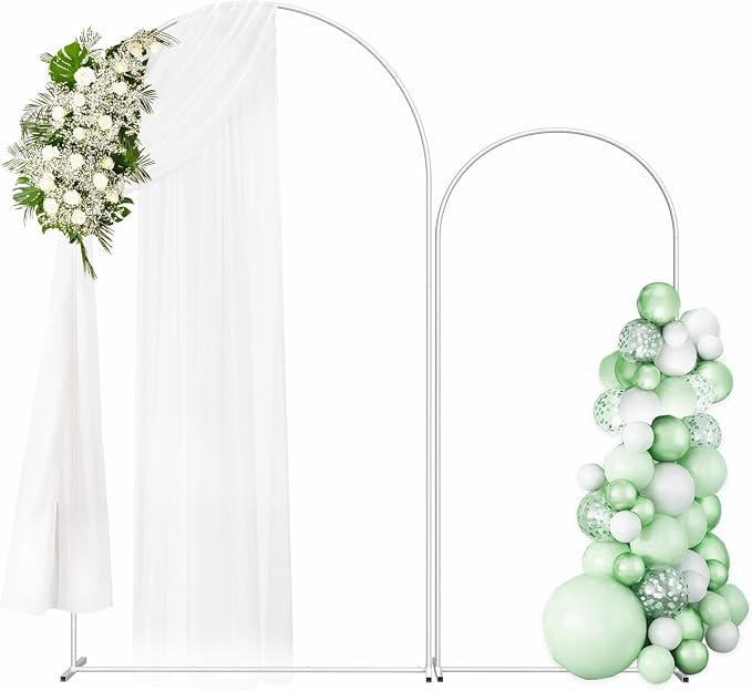 Metal Arch Backdrop Set of 2 (7.3FT/6FT), Balloon Arch Stand for Wedding Ceremony, Baby Shower, Outdoor Indoor Birthday Party, Graduation Decoration, White