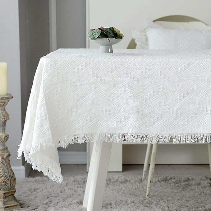 ARTABLE Small LaceTablecloth Embroidery Table Cloth Vintage Farmhouse Rustic Table Cover for Home Kitchen Wedding Outdoor Indoor Party Decor (52 x 70 Inch, Offwhite)